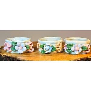 NEW Vintage Porcelain Napkin Rings Floral Cottage Chic Set of 6